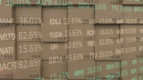 Stock market data processing against stack of boxes in background Stock Footage 157561233