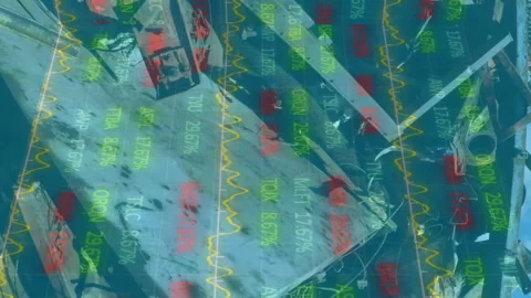 Stock market data processing against industrial disposal site Video stock 312609510