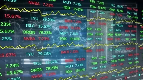Stock market data processing against digital interface with data processing on Stock Footage 328973847