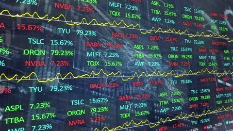 Stock market data processing against digital interface with data processing on Stock Footage 330336443