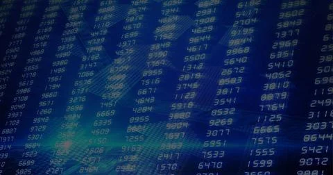 Stock market data processing against multiple arrows moving upwards on blue Illustrazione stock