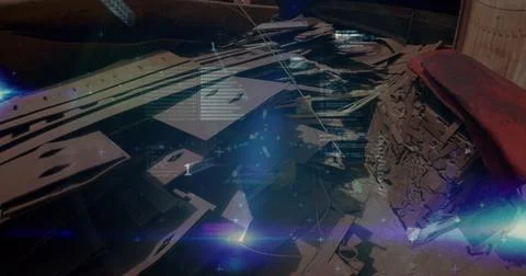 Stock market data processing against urban industrial site Illustrazione stock