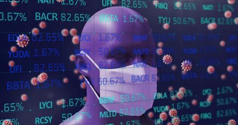 Stock market data processing against 3D human head model Stock Illustration
