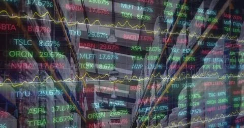 Stock market data processing against warehouse in background Stock Illustration