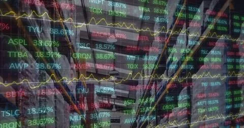 Stock market data processing against warehouse in background Illustrazione stock