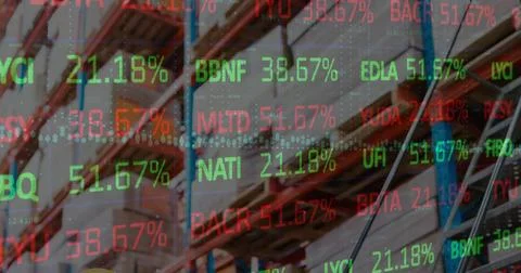 Stock market data processing against warehouse in background Stock Photos