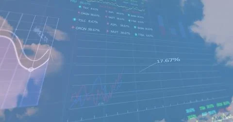 Stock market data processing against clouds in the sky Foto stock