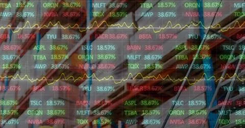 Stock market data processing against warehouse in background Stock Photos