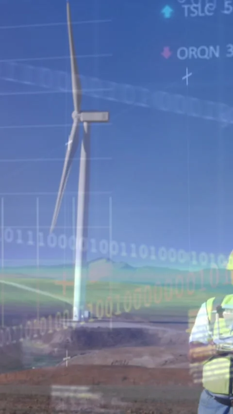 Stock market data processing and binary coding over male engineer flying drone Video stock 342707183