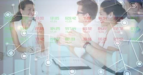 Stock market data processing and microprocessor connections against office 스톡 사진