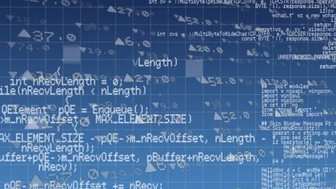 Stock market data processing over grid network against blue background Stock Footage 329765714