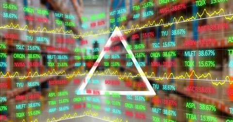 Stock market data processing over abstract triangular shape spinning against Stock Illustration