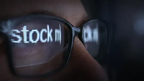 Stock Market Data Reflection In Glasses Tech Trading Financial Analysis Digital Stock Footage 297322849
