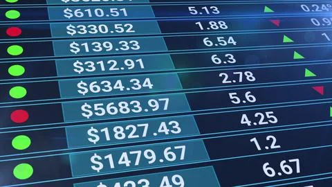 Stock market data rolling and processing over a grid. Digital screen with stats Stock Illustration