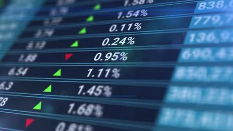 Stock market data rolling and processing over a grid. Digital screen with stats Stock Illustration