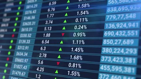 Stock market data rolling and processing over a grid. Digital screen with stats Stock Illustration