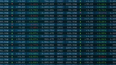 Stock market data, spreadsheet with prices, percentage changes. Stock Footage 335050421