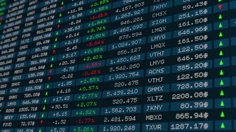 Stock market data, spreadsheet with prices, percentage changes. Stock Footage 335050464
