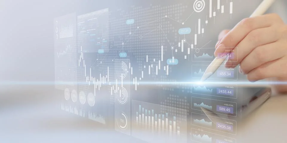 Stock Market Data Visualization and Financial Trading Analytics Dashboard on  Fotos de archivo
