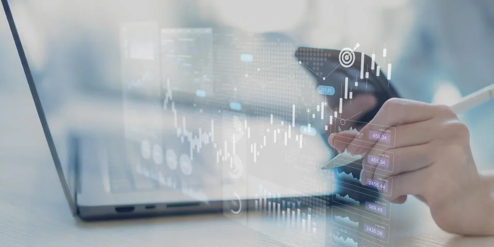 Stock Market Data Visualization and Financial Trading Analytics Dashboard on  Foto stock