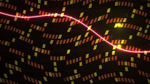 Stock market data visualization with a pink line graph on a black backgroun.. Stock Footage 335540380