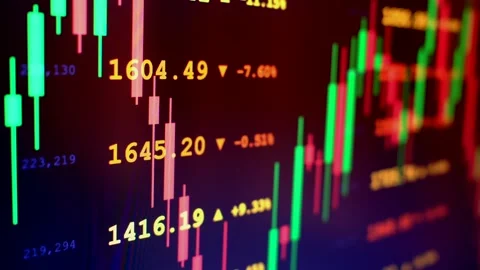 Stock market financial data screen with candlestick graphs Video stock 341690619