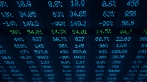 Stock Market - Financial Numbers - Digital Led - Screen - dark blue - Above. Stock Footage