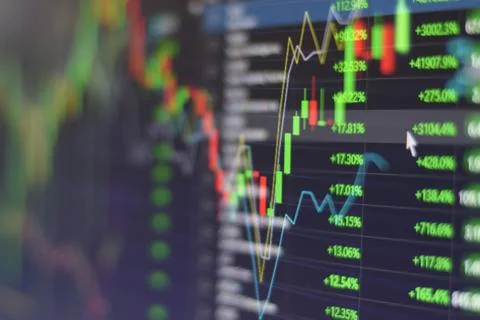 Stock market graph chart with indicator investment trading stock exchange Stock Illustration
