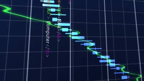 Stock market graph with HTML code animation over financial data Stock Footage 313018325