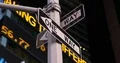 Stock Market Indicator Ticker with Financial Information Quotes in New York City 4k or 4k+ Resolution
