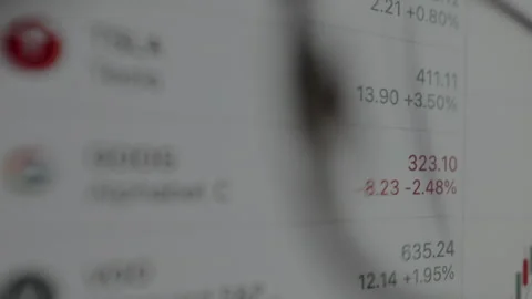 Stock market information, current values, price changes and percentages viewed Stock-Footage 328843053