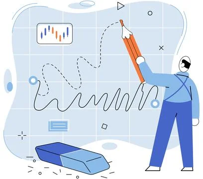 Stock market manipulation. Characters analyzing stock market data to control Stock Illustration