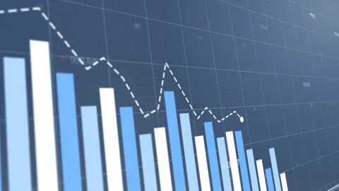 Stock Market Trends, Declining Graph with Diminishing Blue Bars Video stock 296186161