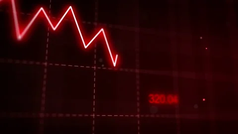 Stock markets down dynamic chart on dynamic red background. Stock Footage 130985729