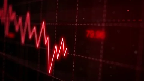 Stock markets down dynamic chart on dynamic red background. Video stock 130985748