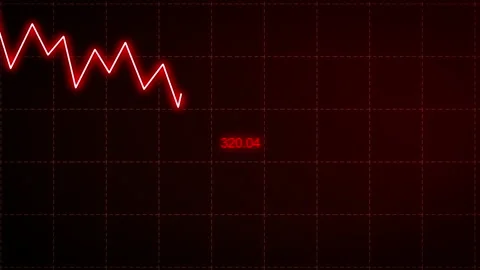 Stock markets down dynamic chart on dynamic red background. Stock Footage 130986291