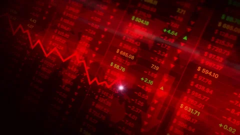 Stock markets Downtrend dynamic chart on red background, Recession, business Stock Footage 257514862