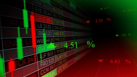 Stock markets dynamic chart on dynamic red and green background. Stock Footage 123475929