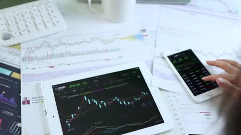 Stock movement and data chart analysis research Stock Footage 220401437