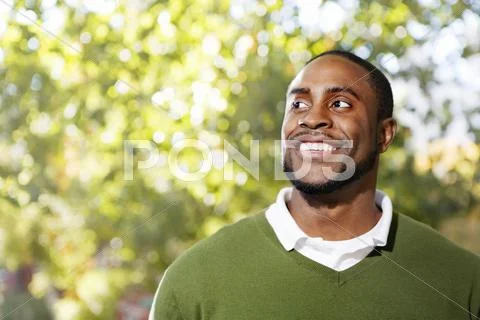 Stock outdoor photo of a smiling black american man Stock Photos