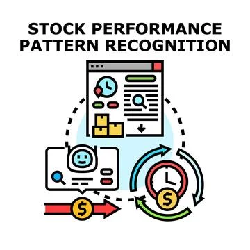 Stock performance pattern recognition analyzing market trends Stock Illustration