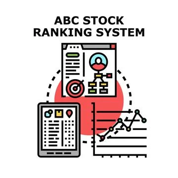 Stock ranking system analyzing data and performance Stockillustratie