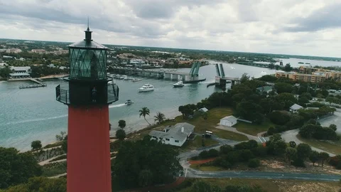 Stock of red Light house in S Fla Stock Footage