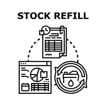 Stock refill process managing supply chain inventory Illustrazione stock