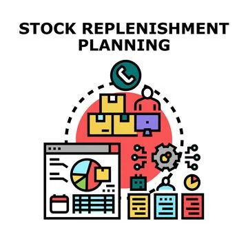 Stock replenishment planning process managing inventory supply Illustration