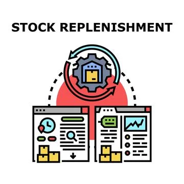 Stock replenishment process optimization and inventory management Stock Illustration