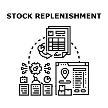 Stock replenishment process planning inventory management system Stock Illustration