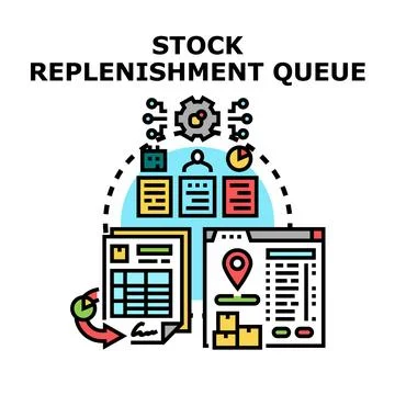 Stock replenishment queue management and inventory control process イラスト素材