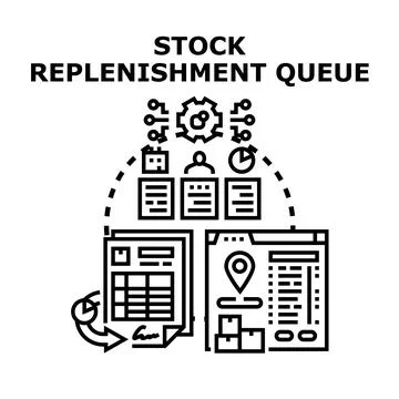 Stock replenishment queue management and inventory control process Stock Illustration