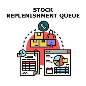 Stock replenishment queue process for inventory management Stock Illustration